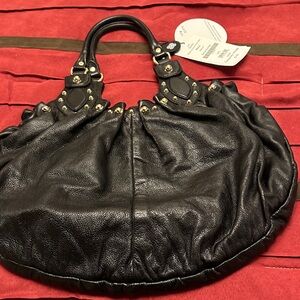 Gucci Black Leather Hobo with Gold Stud Accents